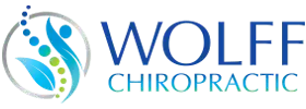 Logo for Wolff Chiropractic featuring stylized blue and green shapes